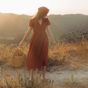 Christy Dawn- The Dawn Dress in Crimson Daisy Field (block printed) XS